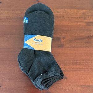 Keds woman’s sock flat knit quarter Black Socks - 6 Pairs New